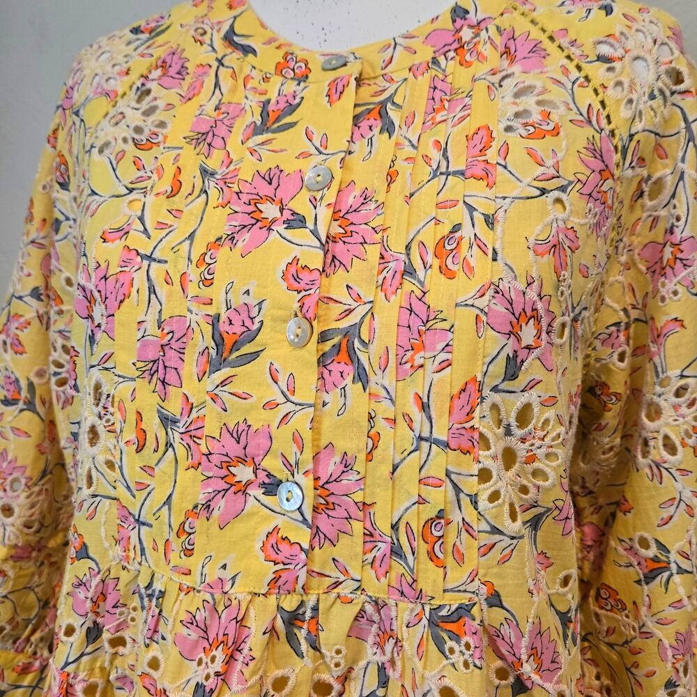 dRA Los Angeles Yara Yellow Floral Eyelet Mini Dress Cotton Sun Dress XS Boho - Picture 5 of 16